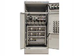 motor control center mcc panel enclosure with door open showing internal modular compartments